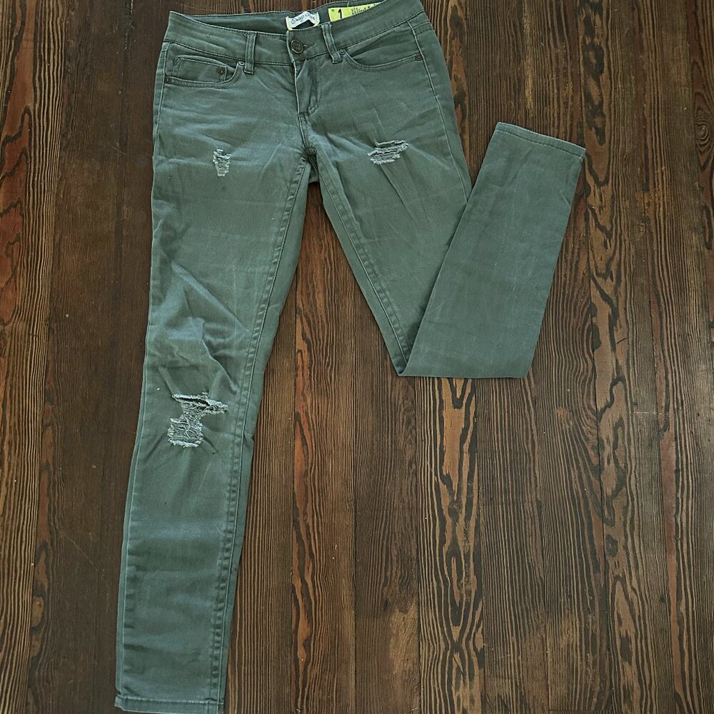 Indigo Rein Juniors SIZE 1 Army Green Denim Skinny Leg Jeans